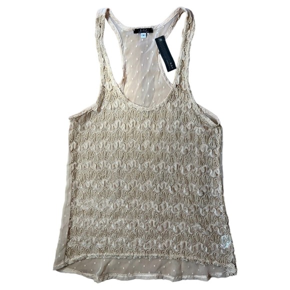 Shine On You Gold Sheer Tank Top Lace Front Mesh Back M See Through - Picture 3 of 8